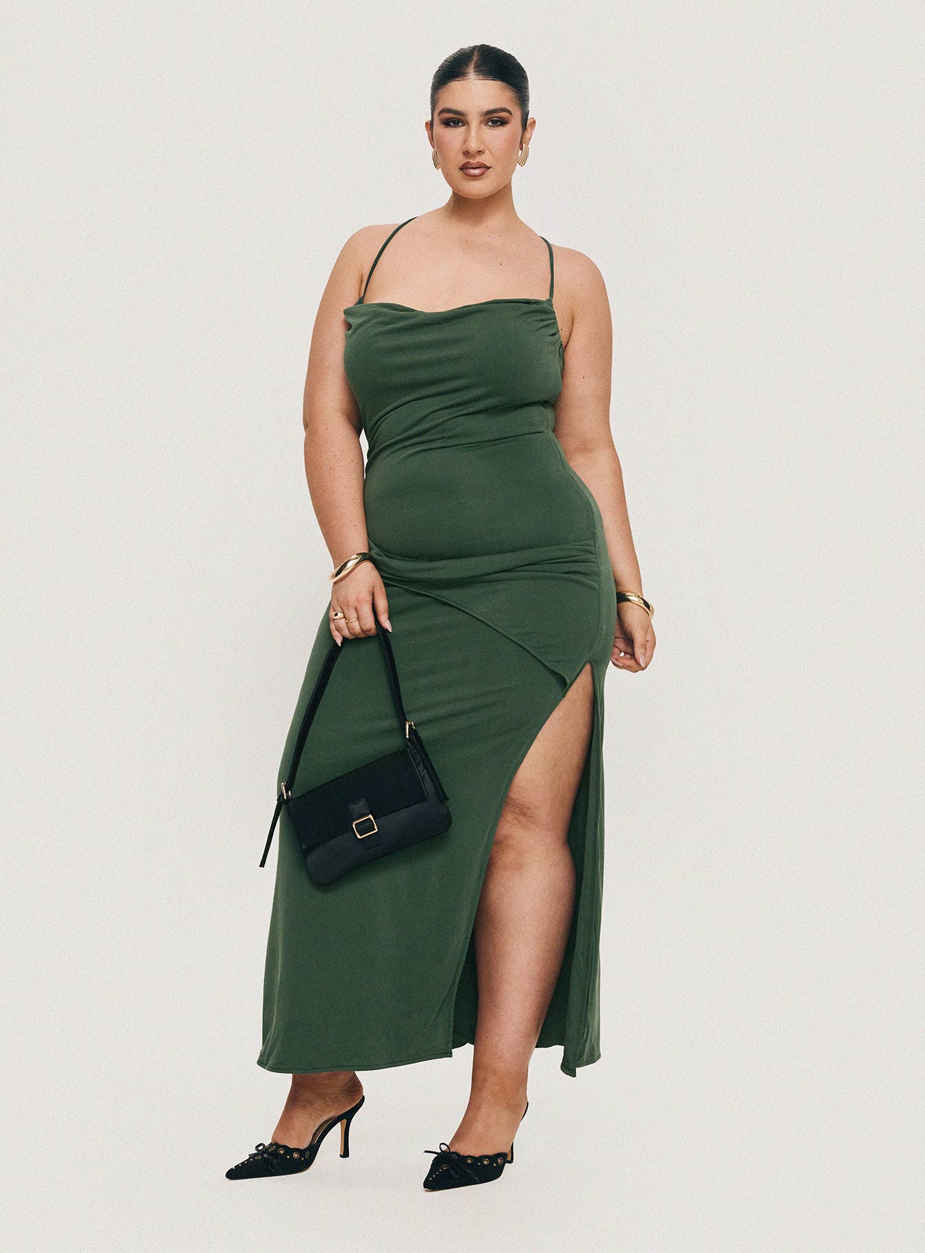 Collective Dress - Marchesi Cupro Maxi Dress Green Curve image 1