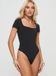 Bodysuit Cap sleeves, square neckline, high cut leg, cheeky style bottom, press clip fastening at base Good stretch, fully lined  Princess Polly Lower Impact 