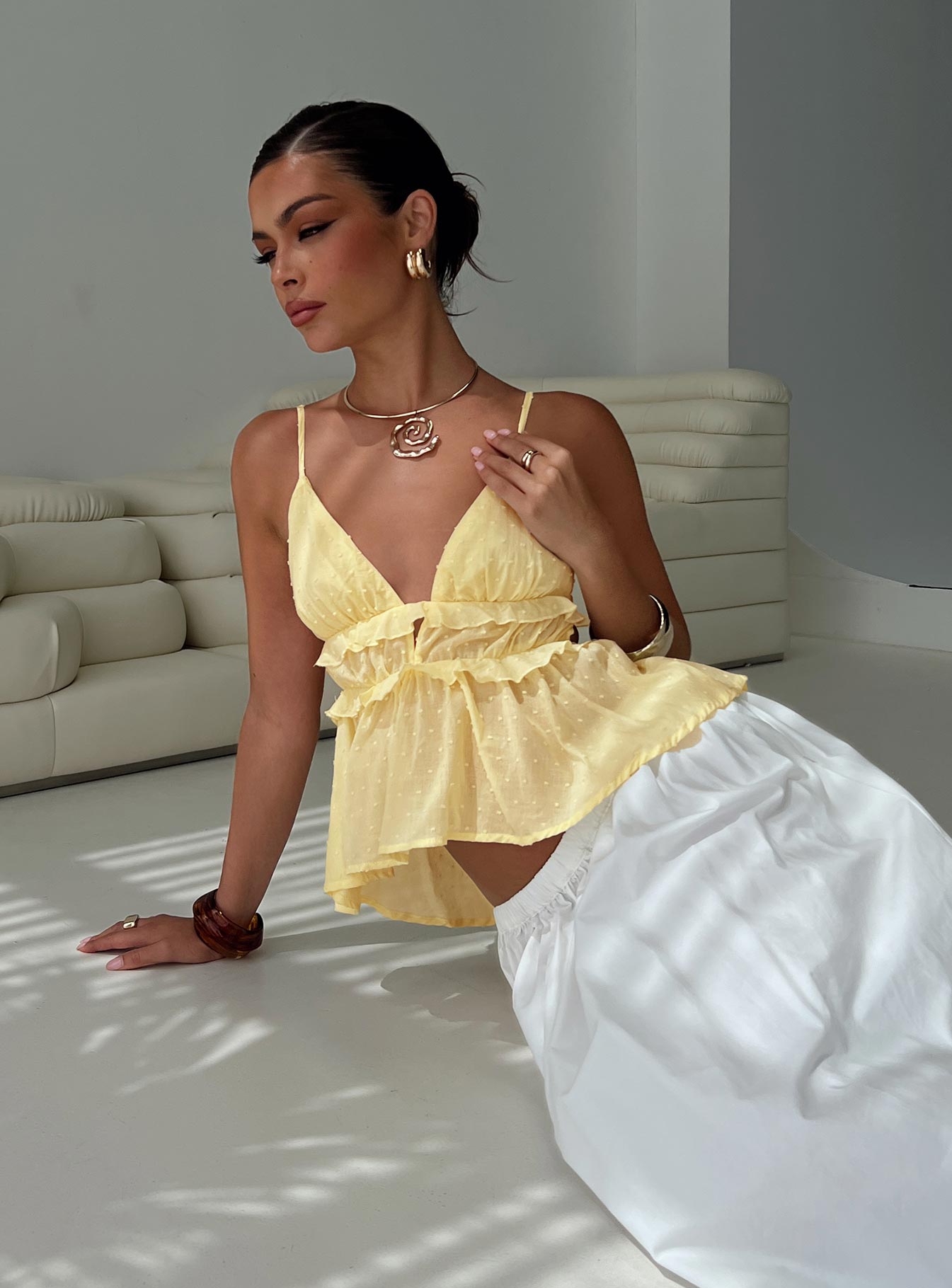 Collective Tops - Blondelle Frill Detail Top Yellow third image