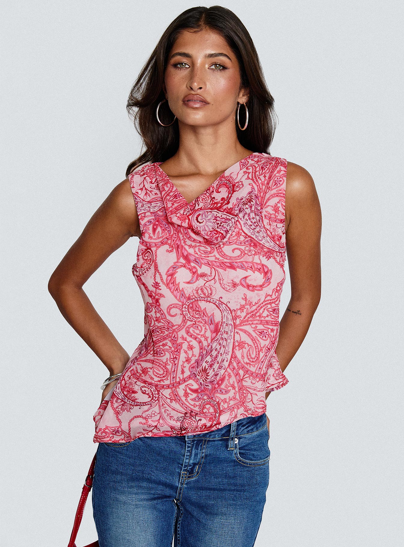 Collective Tops - Blame The Rain Cowl Neck Top Pink Paisley third image