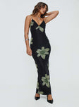Floral maxi dress Mesh material, v neckline, adjustable straps, lace trim detail Good stretch, fully lined  Princess Polly Lower Impact 