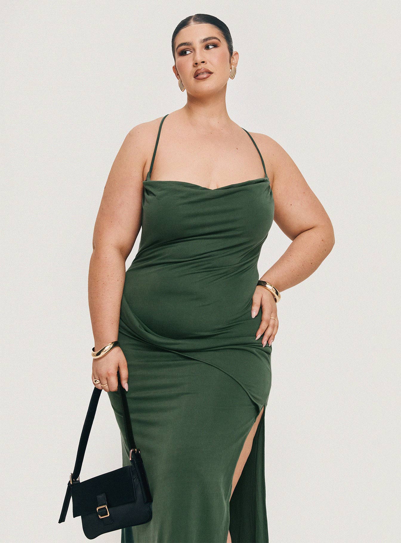 Shop Formal Dress - Marchesi Cupro Maxi Dress Green Curve third image