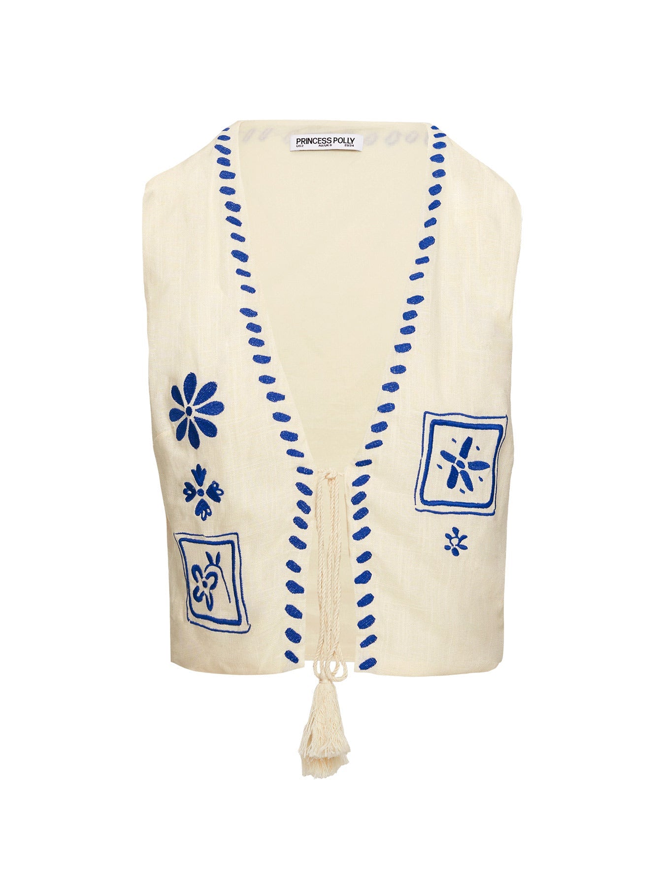 Collective Tops - Grazia Vest Top Cream / Blue third image