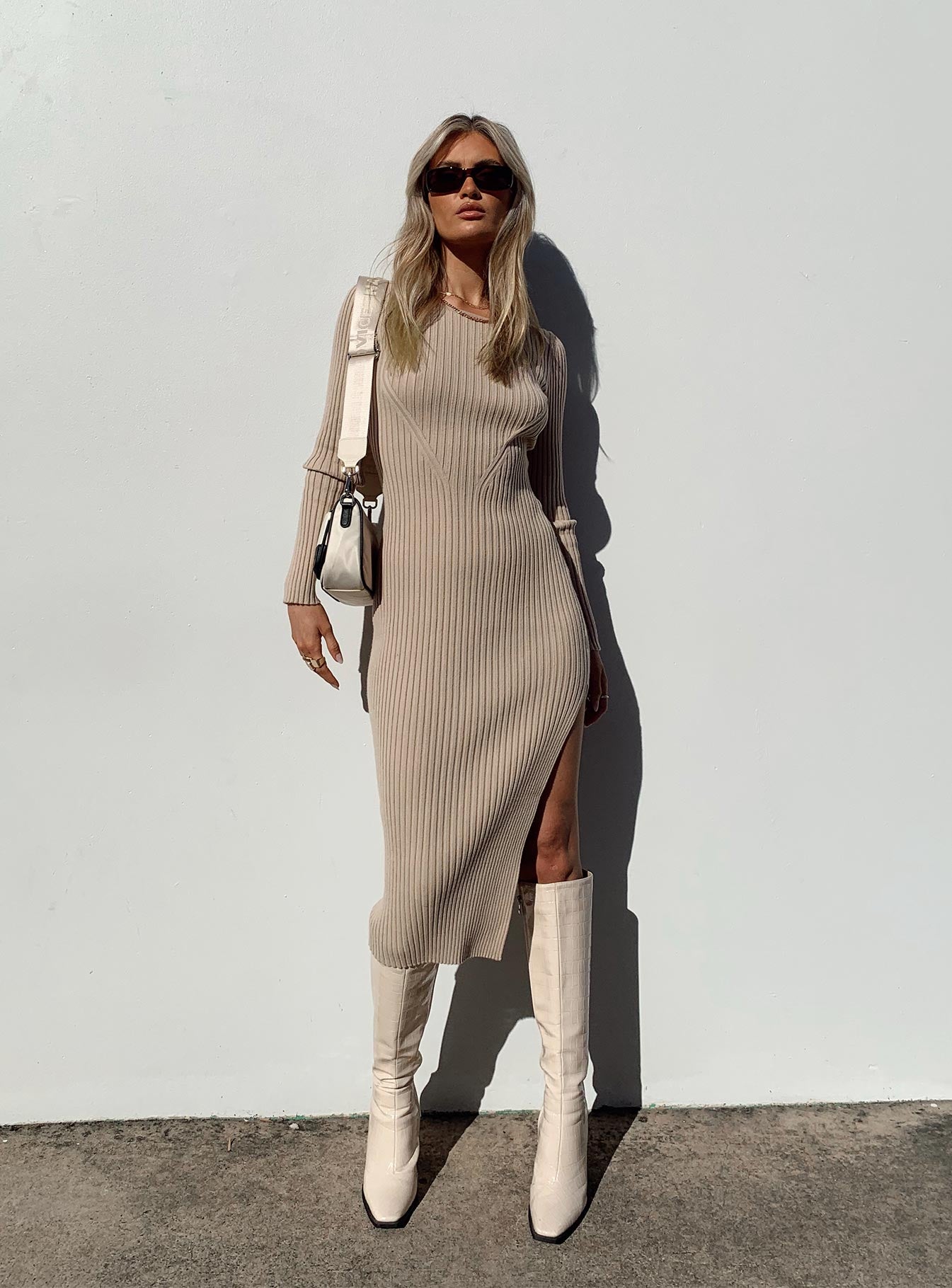 Collective Dress - Nicky Midi Dress Beige image 4
