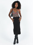 Midi skirt Knit material High waisted fit Side splits Slim fitting Elasticated waistband Unlined