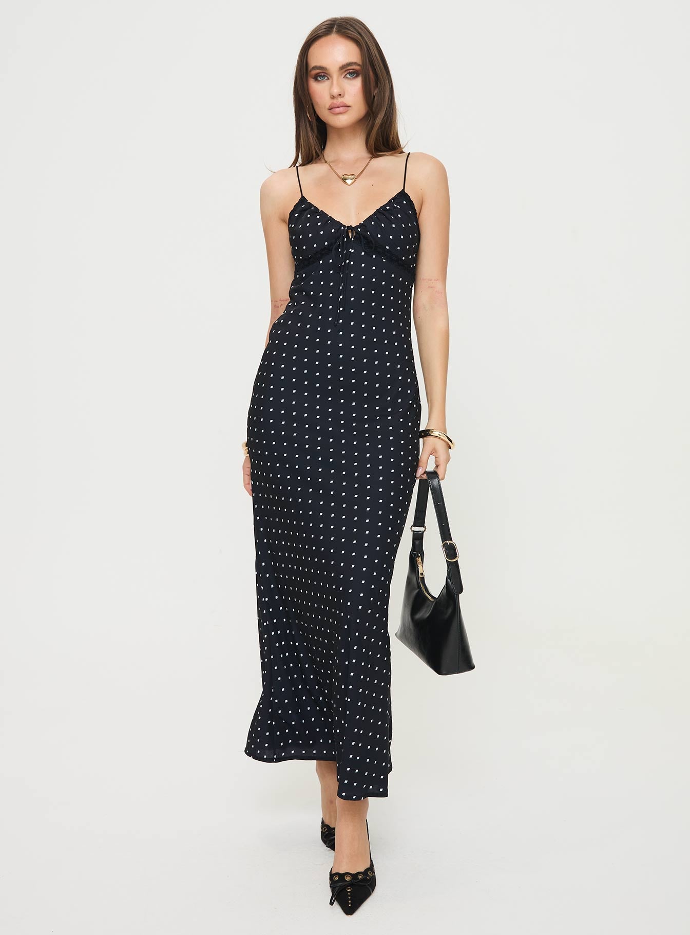 Shop Formal Dress - Emily Maxi Dress Black Polka Dot fifth image