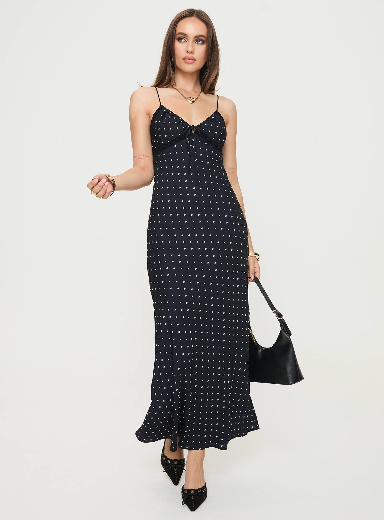 Shop Formal Dress - Emily Maxi Dress Black Polka Dot sixth image