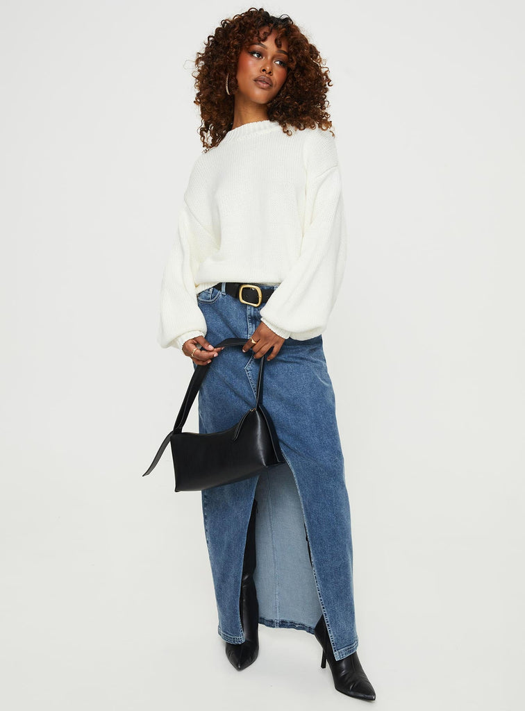 Harmony Balloon Sleeve Knit Sweater White Princess Polly