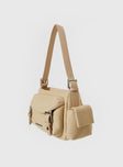 Shoulder bag Adjustable shoulder strap, silver-toned hardware, three compartments, magnetic button fastening