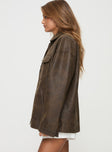 Faux leather jacket Zip front fastening, pointed collar, twin chest & hip pockets, single button on cuff, drop shoulder