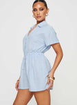 Striped romper Classic collar, button fastening down front, elasticated waistband