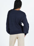 Navy sweater Relaxed fit Drop shoulder Slightly cropped Chunky knit