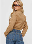 Faux suede jacket Classic collar, zip fastening down front, twin hip pockets, elasticated waistband & cuffs