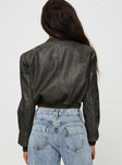 Faux leather bomber jacket High neckline, zip fastening, twin hip pockets, elasticated waistband and cuff