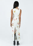 Maxi dress Floral print V-neckline Buttons front fastening Invisible zip fastening at back High back slit