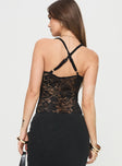 Lace bodysuit V neckline, twist detail at bust, adjustable straps, high cut leg, cheeky cut bottom, press clip fastening at base Good stretch, lined bust Princess Polly Lower Impact 