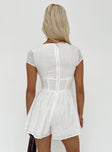 White romper Cap sleeve  V neckline Invisible zip fastening at back Pleats at waist