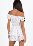 Romper Floral print Shirred waistband Ruffle detailing Elasticated neck and sleeves Can be worn on or off shoulder Layered ruffle hem Fully lined