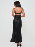 Satin maxi dress Bias-cut, sweetheart neckline, adjustable shoulder straps, lace detail, wired cups, tie detail, elasticated bands at back, invisible zip fastening at back Non-stretch, lined bust 