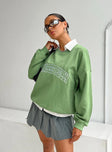 Princess Polly Crew Neck Sweatshirt Collegiate Text Green