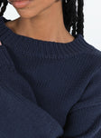 Navy sweater Relaxed fit Drop shoulder Slightly cropped Chunky knit