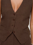 Brown Linen vest top V neckline, button closure, tie detail at back