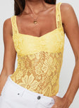 Karisian Lace Bodysuit Yellow