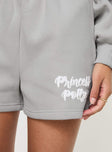 Princess Polly Track Shorts Puff Text Grey