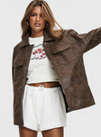 Faux leather jacket Zip front fastening, pointed collar, twin chest & hip pockets, single button on cuff, drop shoulder