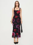 Maxi dress Floral print, mesh material, scooped neckline, fixed straps, split in hem at back Good stretch, fully lined  Princess Polly Lower Impact 