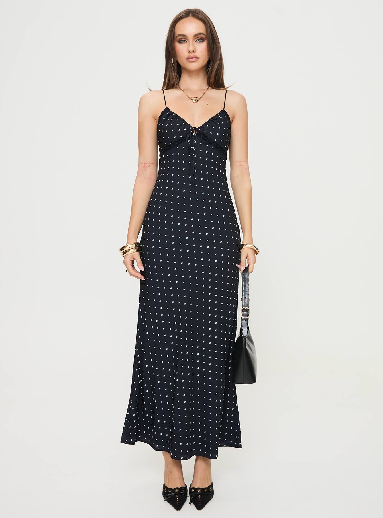 Shop Formal Dress - Emily Maxi Dress Black Polka Dot secondary image