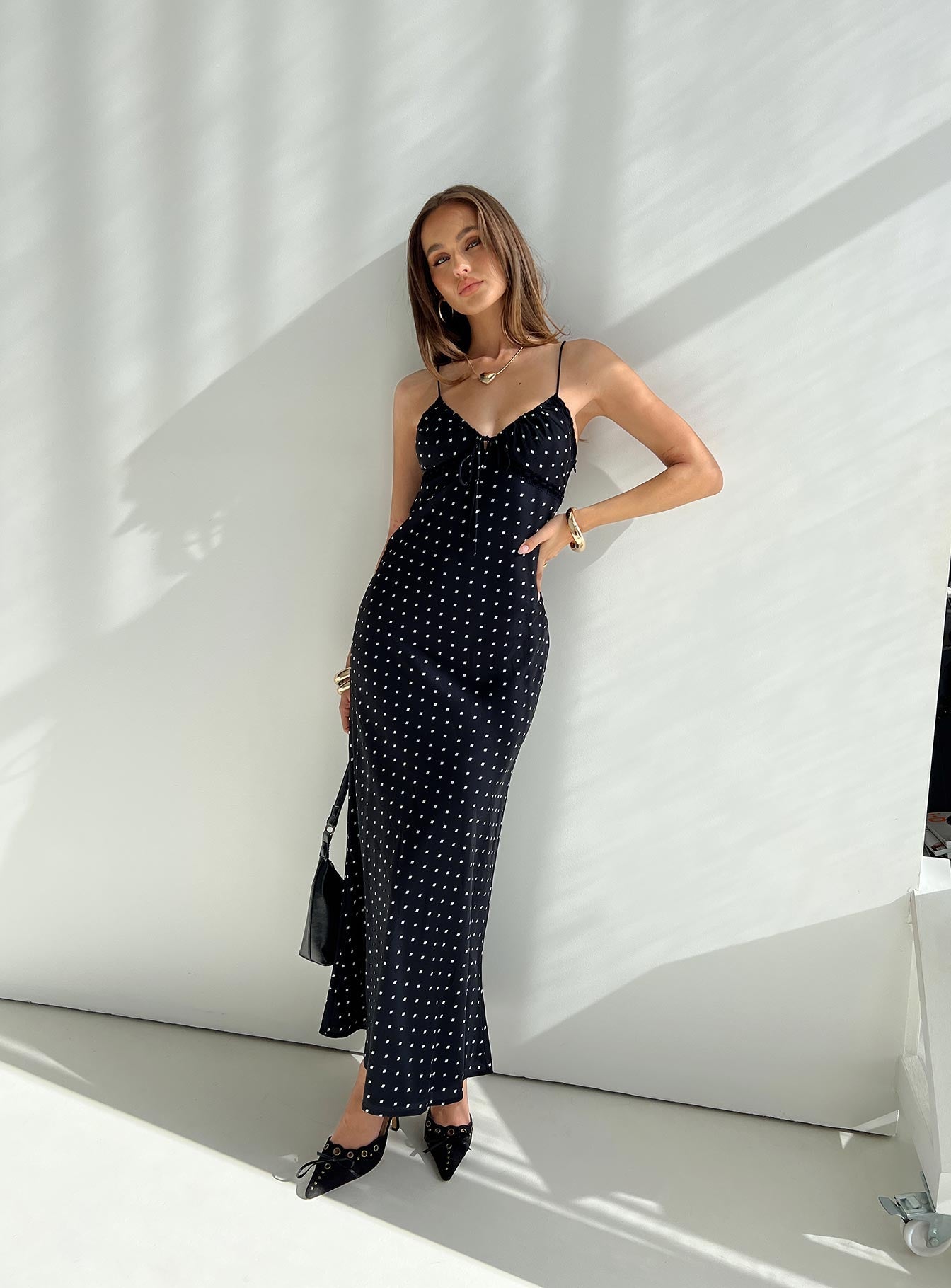 Shop Formal Dress - Emily Maxi Dress Black Polka Dot third image