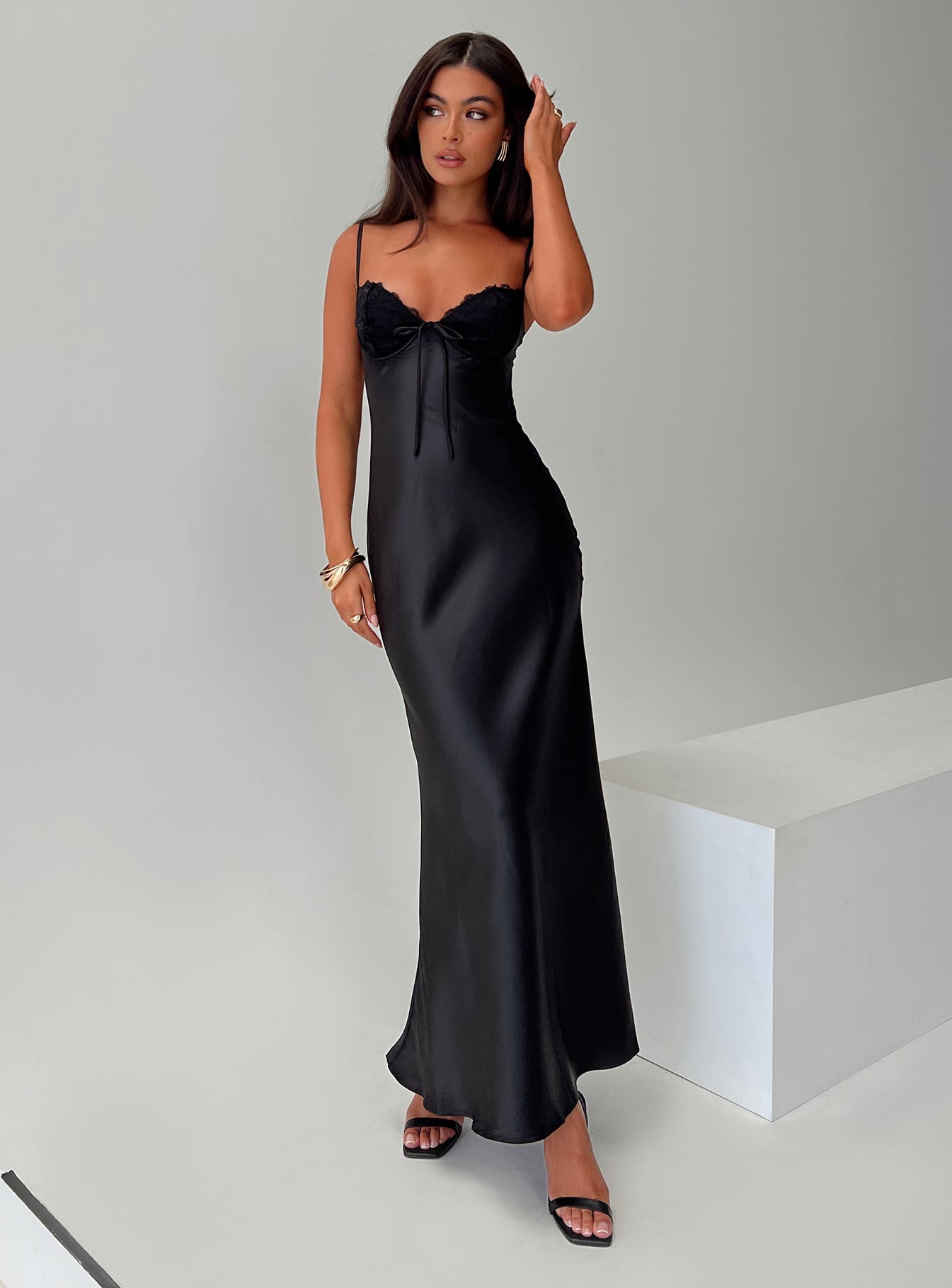 Shop Formal Dress - Fadyen Bias Cut Maxi Dress Black third image