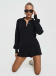 Black knit romper long sleeve button up