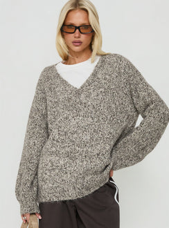 Ladiya V Neck Knit Sweater Brown Speckle