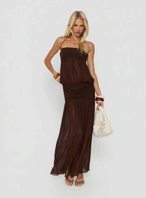 Jesemia Halter Blouson Maxi Dress Chocolate