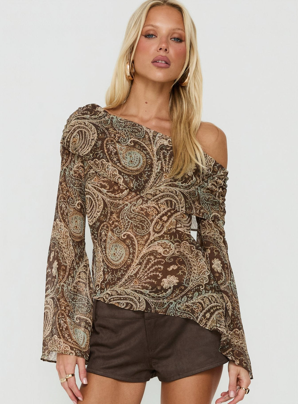 Haislee Chiffon Slouchy Long Sleeve Top Paisley