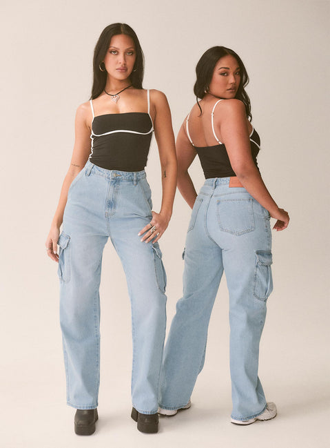 product Princess Polly Mid Rise  Belgrove Cargo Jeans Mid Wash Denim