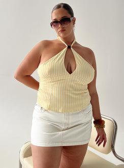Electric Night Halter Tie Back Top Yellow Stripe Curve