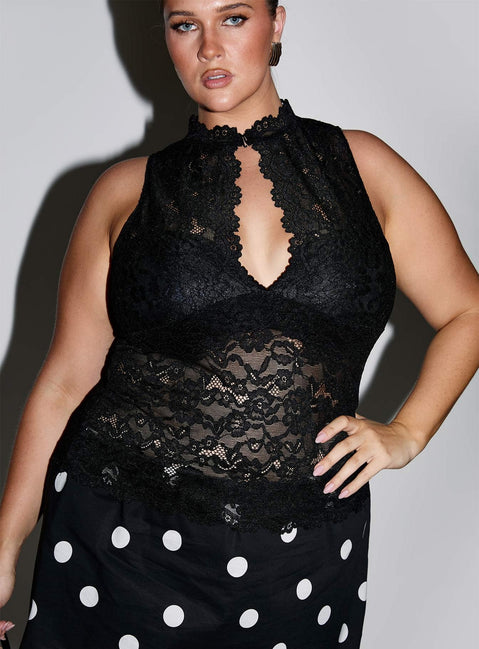 Quinbie Lace Sleeveless Top Black Curve
