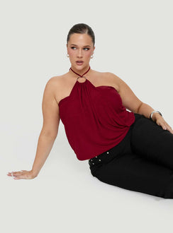 Hedlea Draped Ring Detail Top Wine Curve