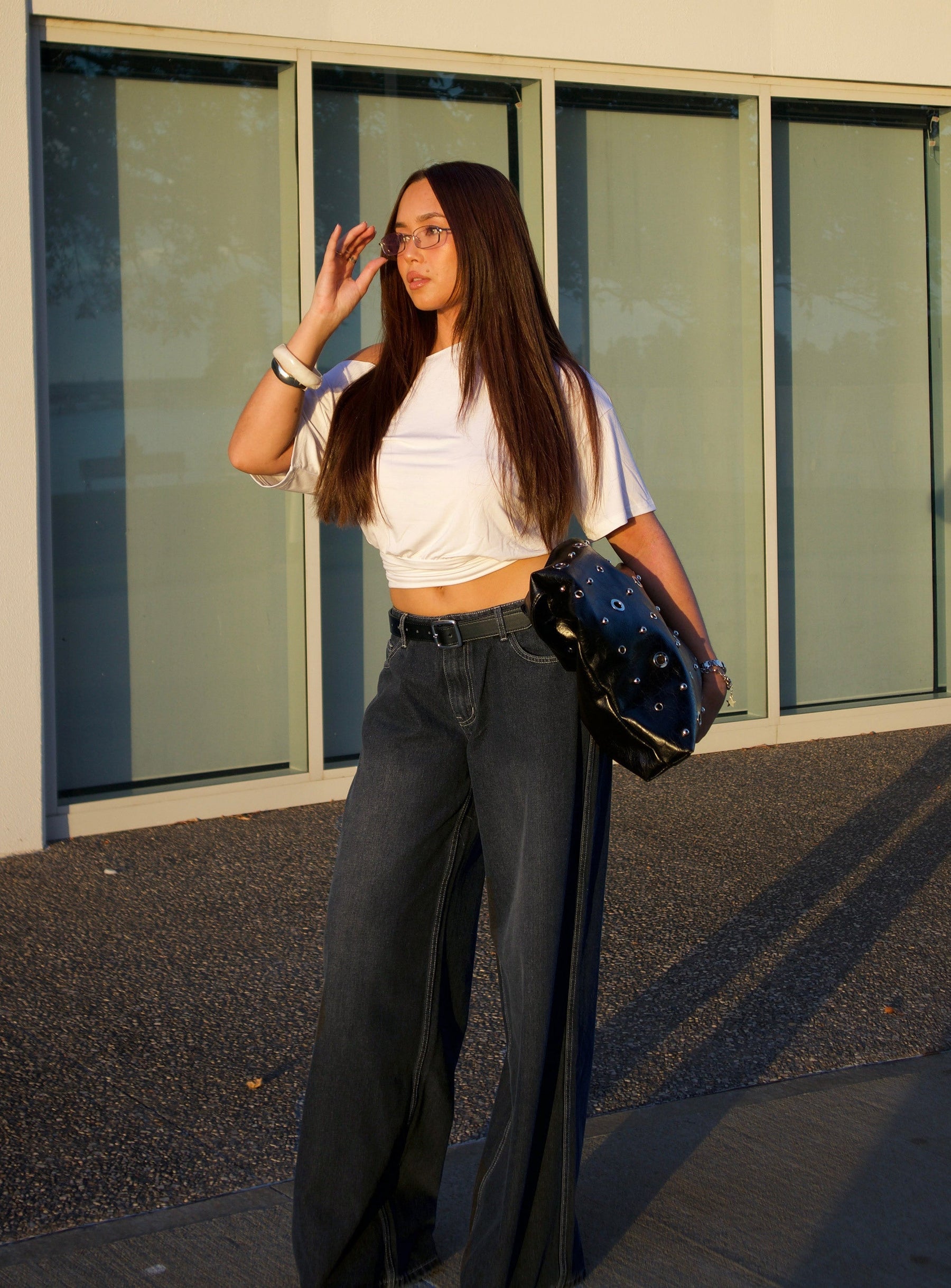 Ramos Low Rise Wide Leg Jeans Dark Grey Wash