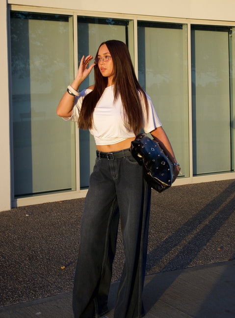 Ramos Low Rise Wide Leg Jeans Dark Grey Wash