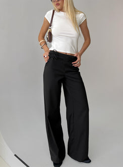 front view of model wearing Princess Polly Just Have Fun Wide Leg Pant Black High Rise Pants 
