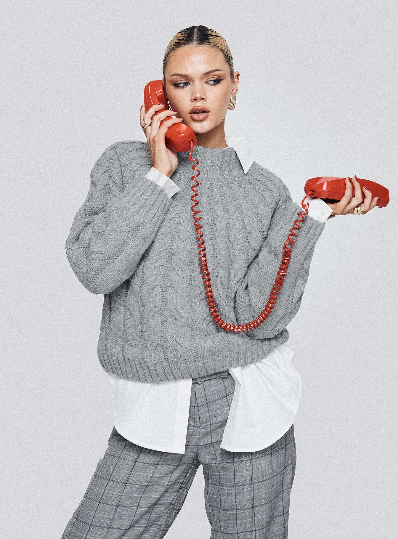 Cable knit sweater Turtle neck, ribbed trim detail Slight stretch, unlined 