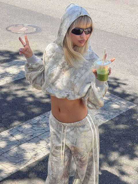 Mayse Bubble Hem Cropped Hoodie Camo