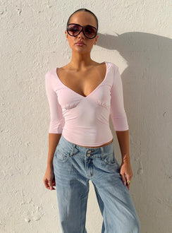 Back To Friends V Neck 3/4 Sleeve Top Pink
