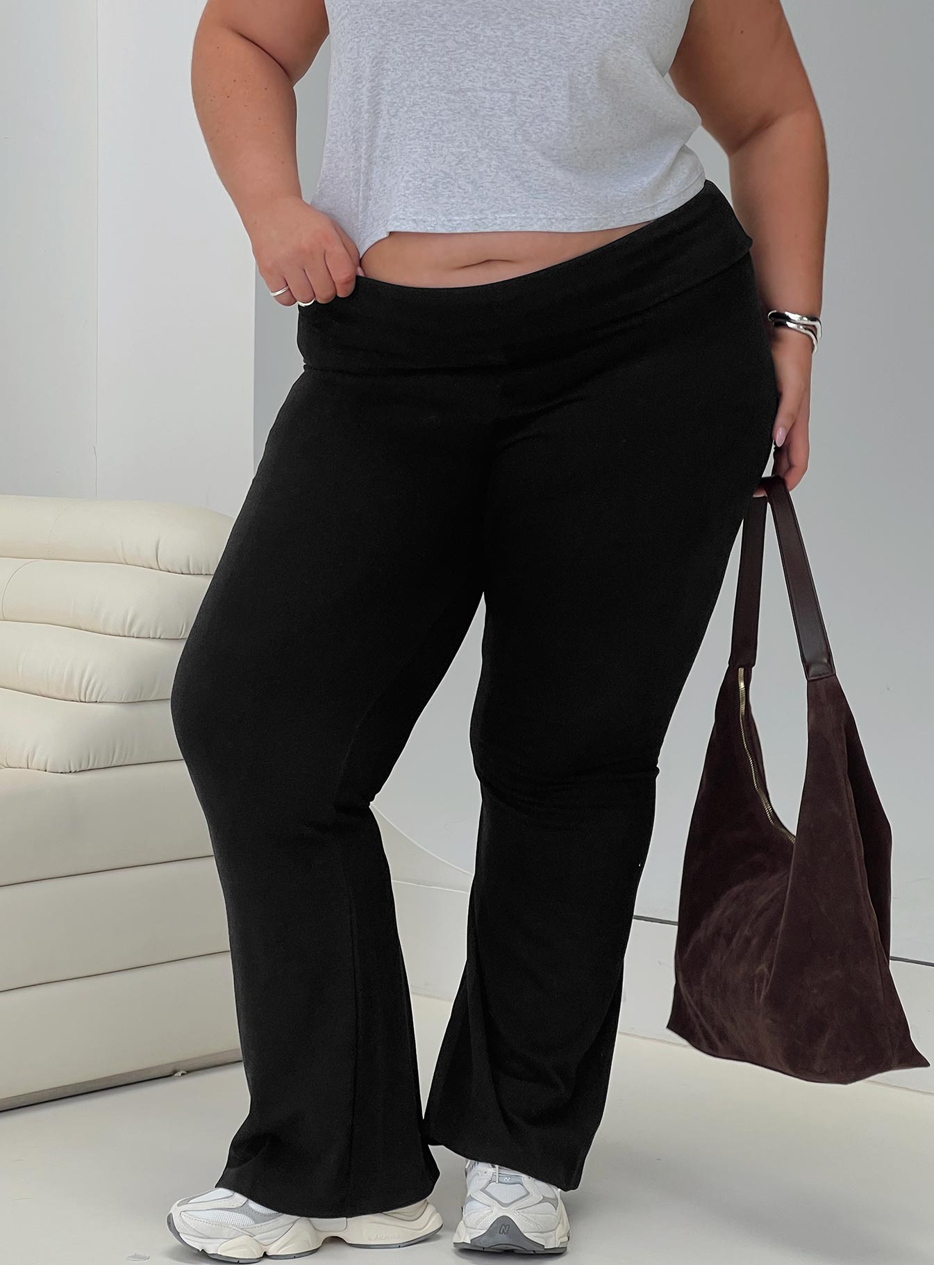 front view of model wearing Princess Polly Movement Yoga Pant Black Curve High Waisted Pants 