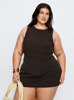 Yumiko Romper Brown Pinstripe Curve