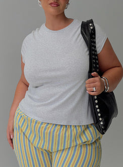 front view of model wearing Princess Polly Prestige Longline Baby Tee Grey Curve Sleeveless Crew Neck 